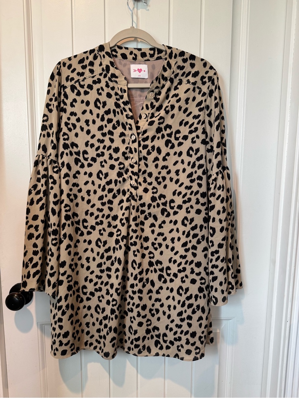Buddy Love Beige and Black Leopard Print Long Sleeve Dress